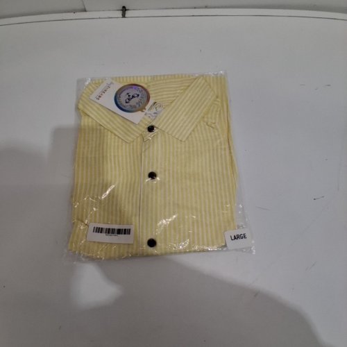 UNISEX DOGTHREADS BY GOOD THOMAS NANTUCKET STRIPED BUTTON-UP SHIRT - LARGE - YELLOW/WHITE (STYLE: HMPTNS-TOP-L) image 2