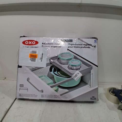 OXO GOOD GRIPS ADJUSTABLE DEEP DRAWER ORGANIZER- 20" X 14" -STAINLESS STEEL image 4