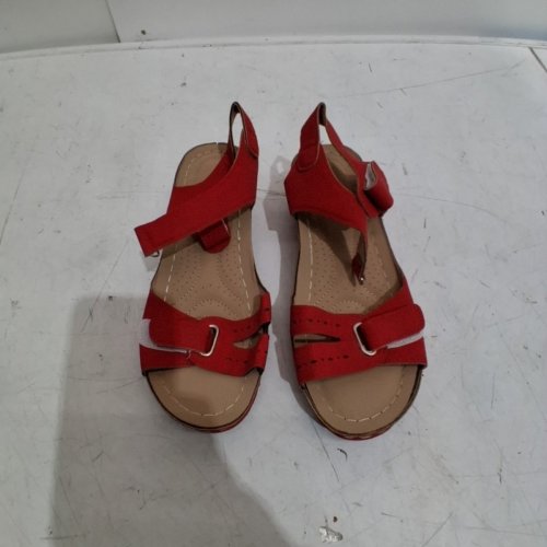 WOMENS THICK WEDGE HEEL SANDALS - SIZE 40 - RED image 2