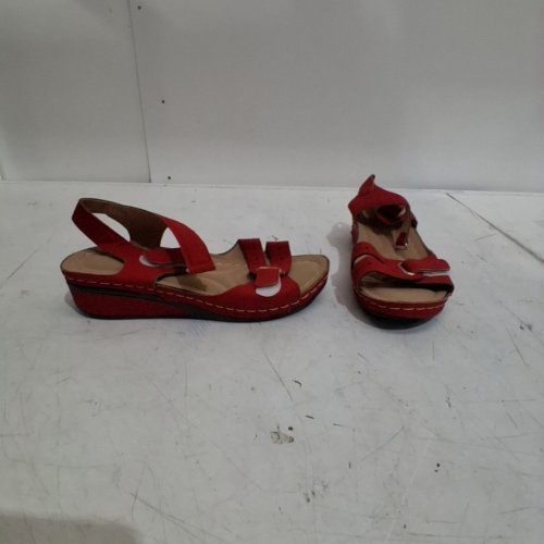 WOMENS THICK WEDGE HEEL SANDALS - SIZE 40 - RED image 4