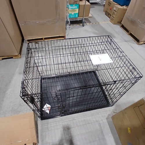 AMAZON BASICS DOUBLE-DOOR FOLDING METAL DOG CRATE CAGE WITH DIVIDER - 42" X 28" X 30" - BLACK image 2