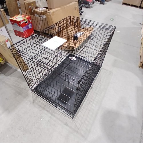 AMAZON BASICS DOUBLE-DOOR FOLDING METAL DOG CRATE CAGE WITH DIVIDER - 42" X 28" X 30" - BLACK image 4