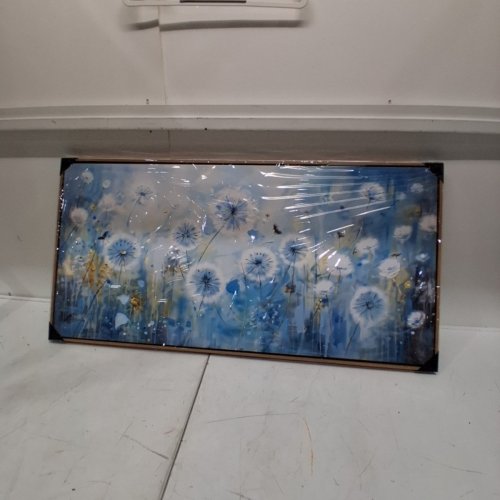 MODERN "DANDELION" WALL DECOR ARTWORK WITH FRAME - 20" X 40" - BLUE image 2