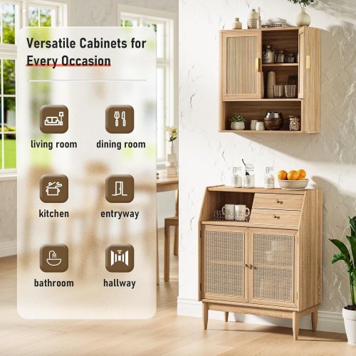 INNOD BATHROOM STORAGE CABINET, MEDICINE CABINET WITH ADJUSTABLE WOOD SHELF & DOORS - 24" X 23" - OAK (MODEL: YS-01-OAK) image 5