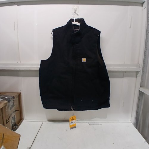 MENS CARHARTT LOOSE FIT WASHED DUCK SHERPA LINED MOCK-NECK VEST - LARGE - BLACK (MODEL: 104277) image 2