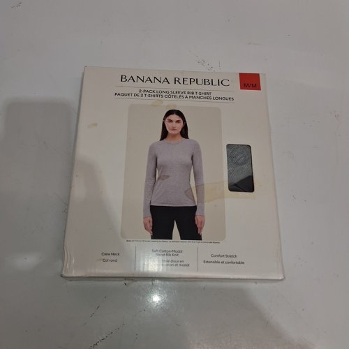 2PK WOMEN'S BANANA REPUBLIC LONG SLEEVE RIB T-SHIRT - MEDIUM - BLUE / GREY (STYLE:1938350) image 4