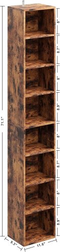 IRONCK 8-TIER TALL NARROW BOOKSHELF - 11.6" X 9.3" X 71.1" - BROWN (MODEL: HK-SG-14) image 3