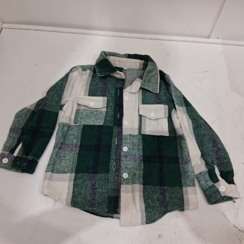 BOYS FLANNEL BUTTON UP LONG SLEEVE - 110 (4T-5T) - GREEN image 3