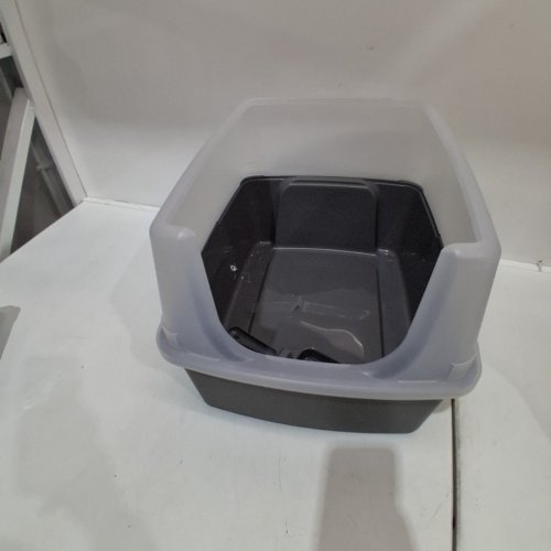 IRIS OPEN TOP CAT LITTER BOX KIT WITH SHIELD AND SCOOP - 16" X 12" - DARK GREY/CLEAR - (MODEL: CLH-12) image 2