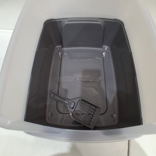 IRIS OPEN TOP CAT LITTER BOX KIT WITH SHIELD AND SCOOP - 16" X 12" - DARK GREY/CLEAR - (MODEL: CLH-12) image 3