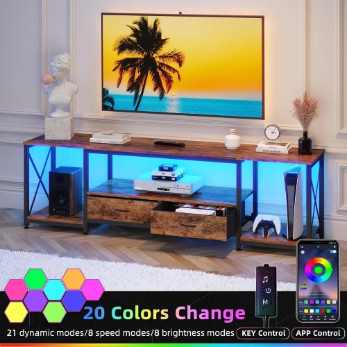 ENTERTAINMENT CENTER AND INDUSTRIAL TV CONSOLE TABLE WITH OPEN STORAGE SHELVES -71" - BROWN/BLACK (MODEL: SSTVS008-180ARB) image 2