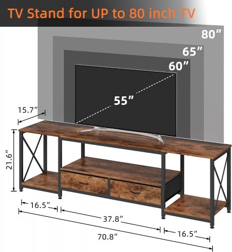 ENTERTAINMENT CENTER AND INDUSTRIAL TV CONSOLE TABLE WITH OPEN STORAGE SHELVES -71" - BROWN/BLACK (MODEL: SSTVS008-180ARB) image 3