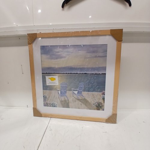 FRAMED COASTAL WALL ART IN SOLID WOOD FRAME - 20" X 20" - OAK/BLUE image 2