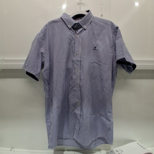 MEN'S SIR RAYMOND TAILOR SHORT SLEEVE BUTTON-UP SHIRT - LARGE - BLUE AND WHITE STRIPED (MODEL: SI 3644986) image 3
