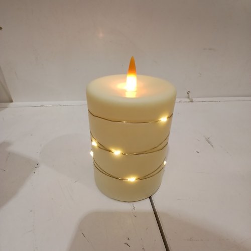 3PK UPINMZ FLAMELESS BATTERY-POWERED LED CANDLES WITH STRING LIGHTS - 4", 5", 6" - CREAM (MODEL: DC-3PK) image 2