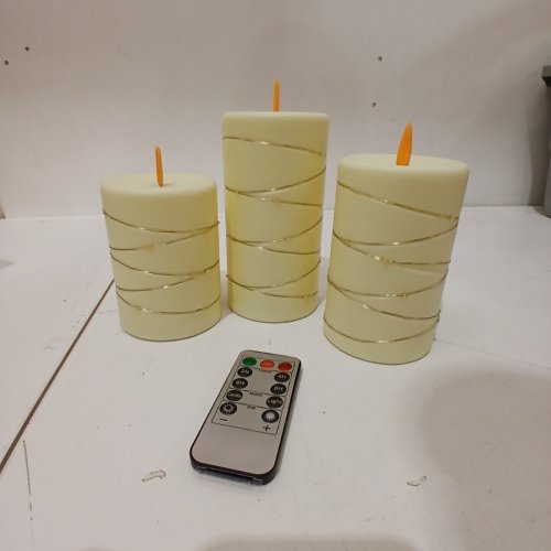 3PK UPINMZ FLAMELESS BATTERY-POWERED LED CANDLES WITH STRING LIGHTS - 4", 5", 6" - CREAM (MODEL: DC-3PK) image 3