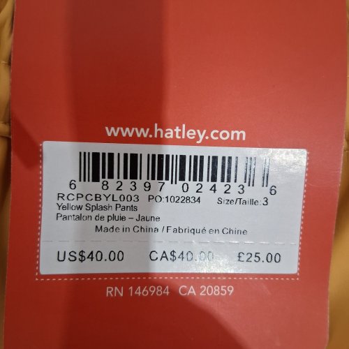 KID'S HATLEY SPLASH PANTS - SIZE 3 - YELLOW (ITEM: RCPCBYL003) image 2