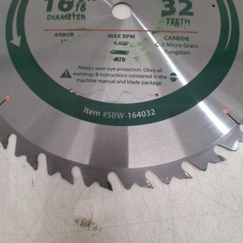 OSHLUN 32-TEETH WOOD CUTTING GENERAL PURPOSE CIRCULAR SAW BLADE - 16 5/16" DIAMETER - GREEN/SILVER (MODEL: SBW-164032) image 2
