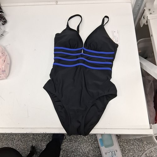 WOMENS KRISTA PADDED BINDING V-NECK ONE PIECE SWIMSUIT - MEDIUM (8-10) - BLACK / BLUE (STYLE: 50925805) image 2