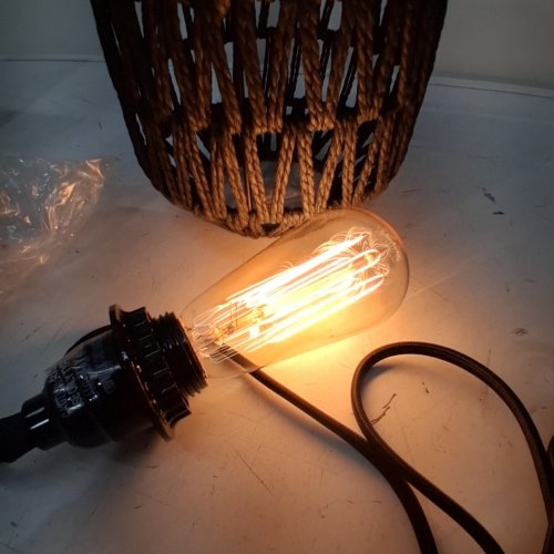 RUZECTT PLUG IN PENDANT LIGHT RATTAN HANGING LIGHT WITH PLUG IN CORD 120V 60W- BLACK (MODEL: DD-RZ-128) image 2
