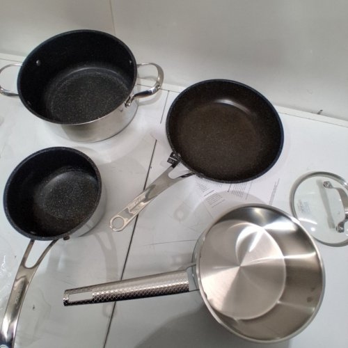 7PC STARFRIT THE ROCK WAVE STAINLESS STEEL NON-STICK OVEN & DISHWASHER SAFE COOKWARE SET - SILVER (MODEL: 034820-001-0000) image 3