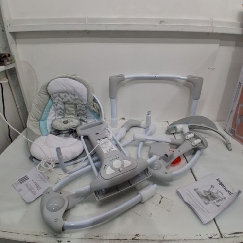 Ingenuity 2-in-1 convertme compact portable baby swing & seat with vibrations & nature sounds - battery powered - 20lbs max - raylan theme/grey (model: ‎12189) image 3
