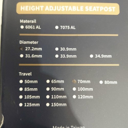 WAFFSON WFS FLEX EXTERNAL DROPPER POST - 27.2 MM DIAMETER - 70 MM TRAVEL - BLACK/GOLD (MODEL: SP03JD27.2X305GLD-N) image 3