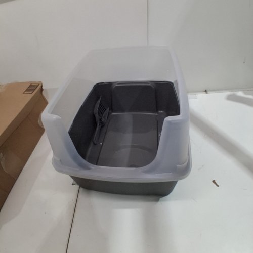 IRIS USA LARGE OPEN TOP CAT LITTER BOX WITH SCATTER SHIELD AND SCOOP - 19" X 15" X 11.8" - GREY/CLEAR - (MODEL: 301755) image 2