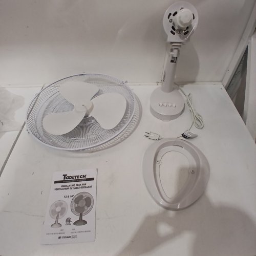 TOOLTECH 3-SPEED OSCILLATING DESK FAN - 12" - WHITE (MODEL: 100076) image 3