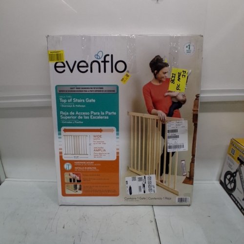 EVENFLO WALK-THRU TOP OF STAIRS BABY AND PET GATE - 32'' X 30'' - 48'' - NATURAL WOOD (MODEL: 1050) image 4