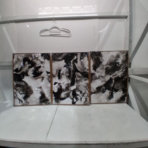 3PK FRAMED ABSTRACT WALL ART - 19.68" X 27.56" - BLACK/WHITE image 2