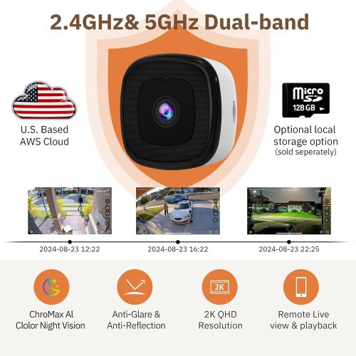 2PK GIRAFIT 3MP 2K WINDOW SECUITY CAMERAS - 2.4GHZ & 5GHZ - WIFI INDOOR CAMERA WITH CHROMAX AI COLOR & NIGHT VISION, MOTION DETECTION image 2