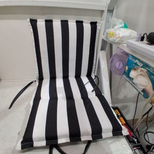 STRIPED CHAIR CUSHION - 18" X 38" - BLACK AND WHITE image 2