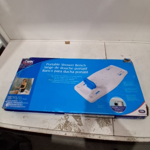 CAREX PORTABLE SHOWER BENCH - 31" X 15" - 300LB CAP - WHITE/BLUE image 5
