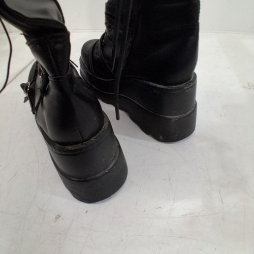 WOMEN'S KNEE-HIGH LACE-UP STRETCH PLATFORM BOOTS - 8 - BLACK image 4