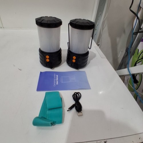 2PK RECHARGEABLE LED CAMPING LANTERNS - 3 LIGHT SETTINGS - WATERPROOF - 5V - BLACK (MODEL: EL01) image 3