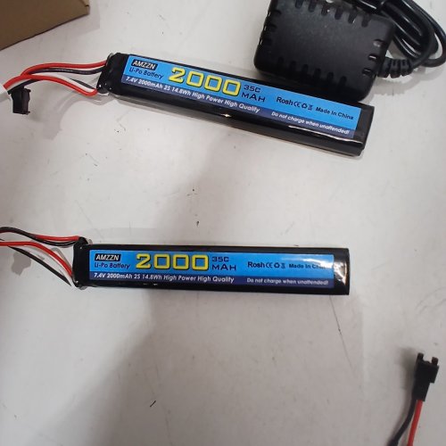 2PK AMZZN LI-PO BATTERY SET WITH CHARGER AND ADAPTER CABLES FOR AIRSOFT GEL BLASTERS - 7.4 V 2000 MAH 35C 14.8WH image 2
