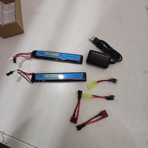 2PK AMZZN LI-PO BATTERY SET WITH CHARGER AND ADAPTER CABLES FOR AIRSOFT GEL BLASTERS - 7.4 V 2000 MAH 35C 14.8WH image 3
