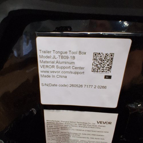 ALUMINUM HEAVY DUTY TRAILER TONGUE TOOLBOX - 26" X 13" X 12" - BLACK (MODEL: JL-TB09-1B) image 2