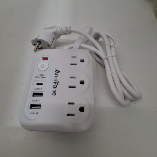 ANNTANE *EUROPEAN PLUG* SURGE PROTECTOR POWER BAR WITH USB C 3 OUTLETS 3 USB PORTS - 4FT - WHITE (MODEL: ZYC11) image 2