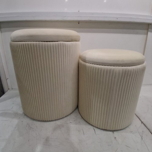 2PC CAROLMADE ROUND STORAGE SPACE OTTOMANS - 18"/ 15" - BEIGE image 2