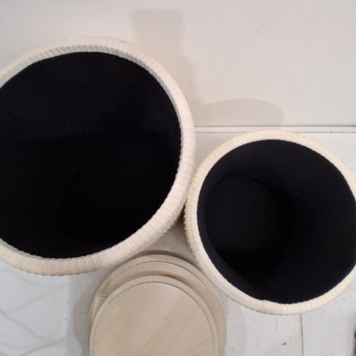 2PC CAROLMADE ROUND STORAGE SPACE OTTOMANS - 18"/ 15" - BEIGE image 3