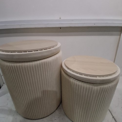2PC CAROLMADE ROUND STORAGE SPACE OTTOMANS - 18"/ 15" - BEIGE image 4