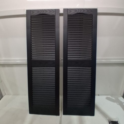 2PK LIFETIME VINYL STANDARD CATHEDRAL TOP CENTER MULLION DECORATIVE DOORS/SHUTTERS - 12" X 52" - BLACK (MODEL: LOUVER 002 BLACK) image 2