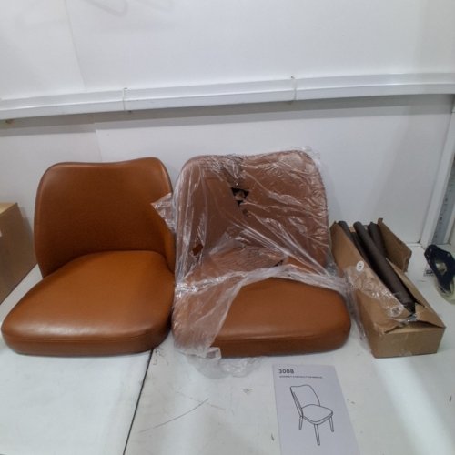 2PK COLAMY LEATHER WOOD DINING CHAIRS - LIGHT BROWN (MODEL: 3008) image 2