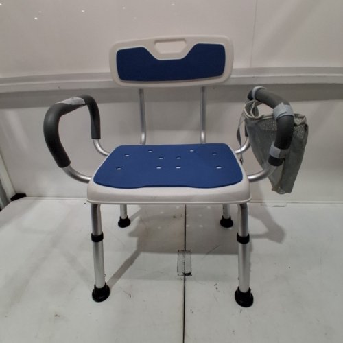 HEIGHT ADJUSTABLE SHOWER CHAIR WITH TOILETRIES BAG - 34" X 20" - BLUE (MODEL: KDB-796A) image 2