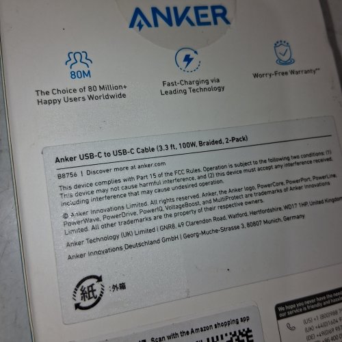 2PK ANKER USB-C TO USB-C NYLON BRAIDED CABLES - 100W, 3.3FT - BLACK image 2