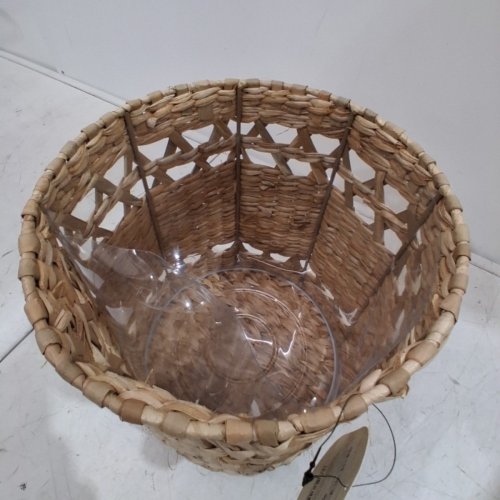 THRESHOLD HANDWOVEN CATTAIL LEAVES WASTEBASKET 10" - NATURAL BROWN image 3