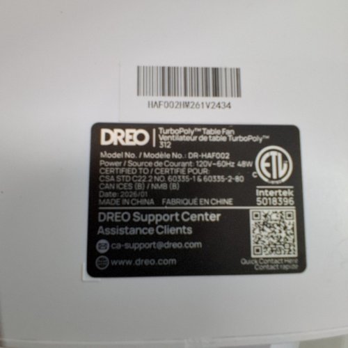 DREO PORTABLE TABLE TOP AIR CIRCULATOR FAN - 9" ROUND - 70FT TONG FLOW - 28DB LOW NOISE - 3 SPEED - 120° ADJUSTABLE TILT - WHITE (MODEL: DR-HAF002) image 4