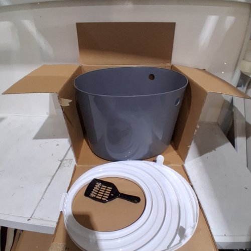 IRIS USA COVERED TOP-ENTRY SCATTER-PREVENTING CAT LITTER BOX WITH SCOOP - LARGE/20.47" X 16.14" X 14.56" - GREY/WHITE - (MODEL: PUNT-530) image 2